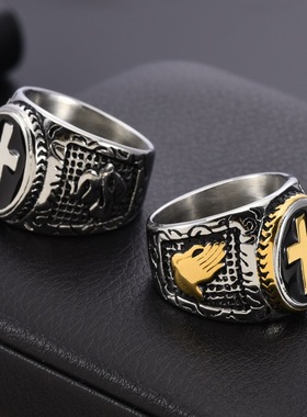 祥饰帝复古朋克十字架戒指