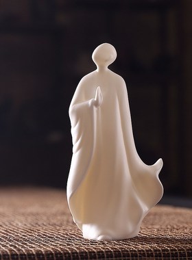 汉鸿创意茶宠摆件陶瓷禅意摆件客厅茶道零配装饰新中式人物工艺品