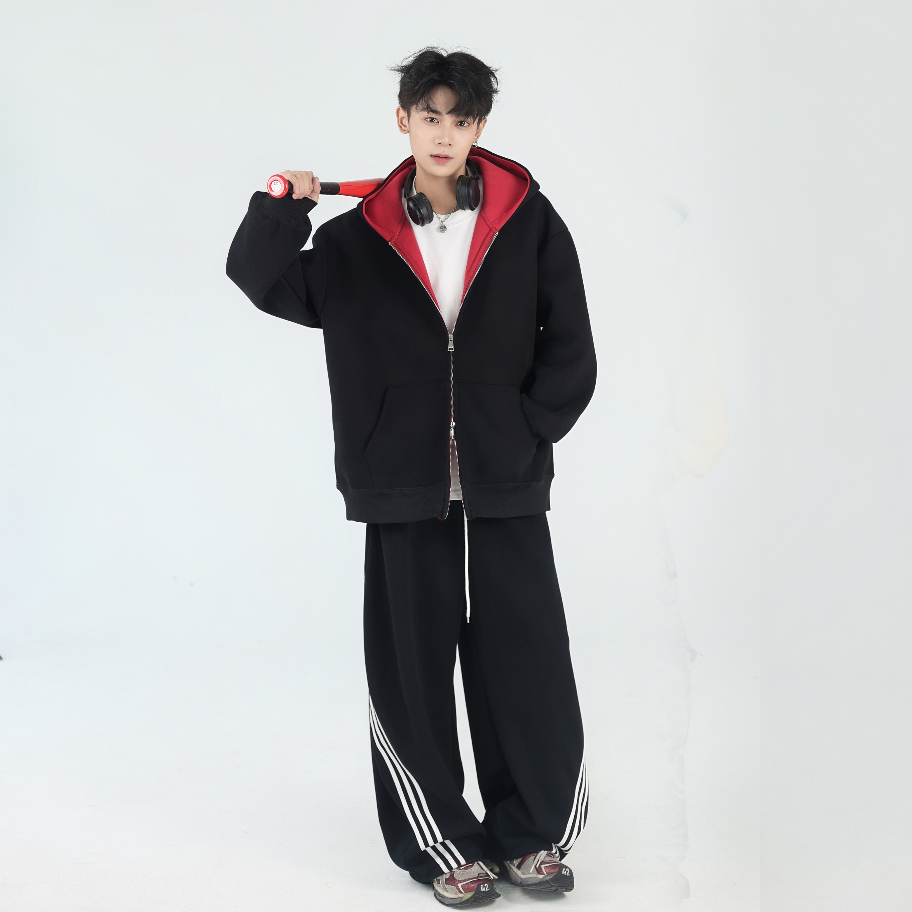 GKKRT美式复古毛领连帽开衫卫衣男潮牌加绒加厚重磅秋冬上衣外套 - 图3