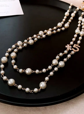 长款数字花朵几何珍珠款项链复古风毛衣链轻奢高级感项饰