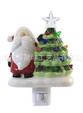 ul美规旋转插头圣诞节鲁道夫树脂圣诞树夜灯灯墙壁氛围灯