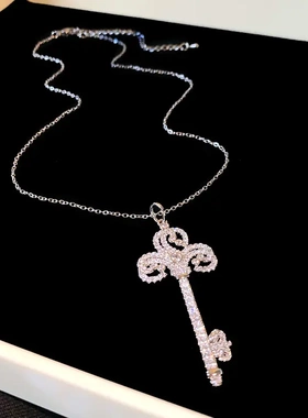 简约轻奢钥匙花朵锆石项链小众欧美气质锁骨链个性潮百搭项饰