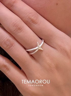 海边度假风银色哑光星星戒指女