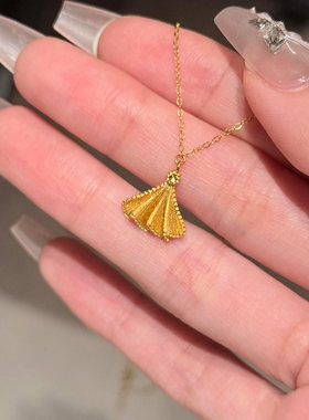 Vintage中古金色扇形裙摆项链女