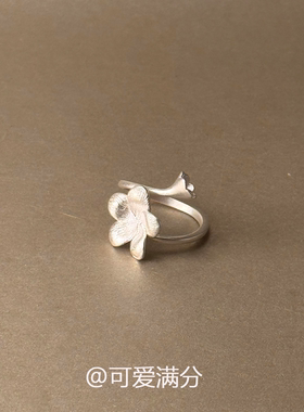 巨好看！复古银色花朵开口戒指女