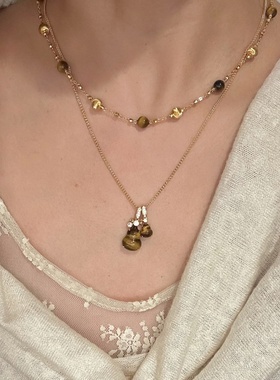 金色旺财仿虎眼石双葫芦吊坠项链