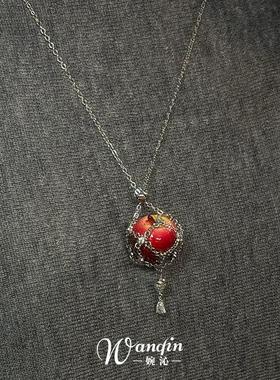 冷淡风红苹果网兜项链女