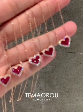 红韵倾心~爆闪仿红宝石爱心项链