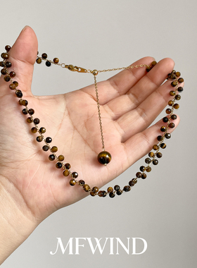 秋冬美拉德仿虎眼石串珠项链女