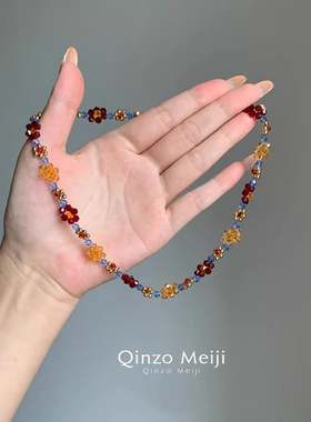 田园风复古彩色花朵项链女