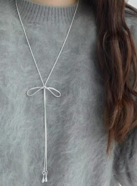 银色抽拉蝴蝶结项链女颈链