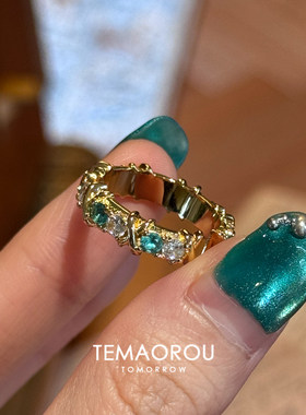 老钱风Vintage爆闪仿锆石戒指女