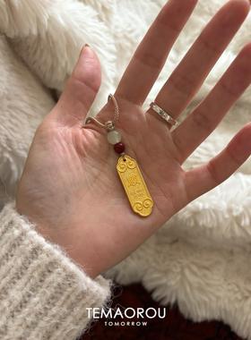 好运金色上上签吊坠编绳项链女