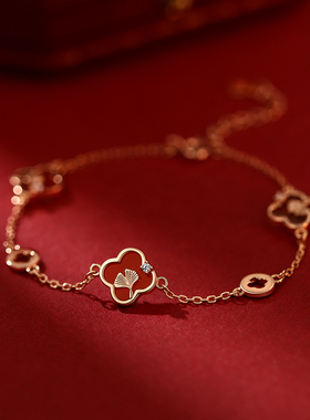 新年红色幸运四叶草手链女