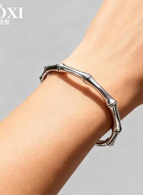枭起青壤迪丽热巴银色竹节手镯女