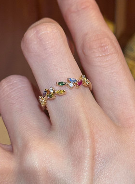 爆闪多巴胺彩色麦穗戒指女