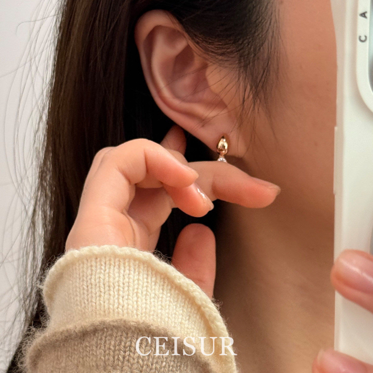 韩系金色水滴仿钻耳钉女独特气质百搭耳环小众漂亮无耳洞耳夹耳饰,淘宝优惠券,粉丝福利购,淘宝优惠卷