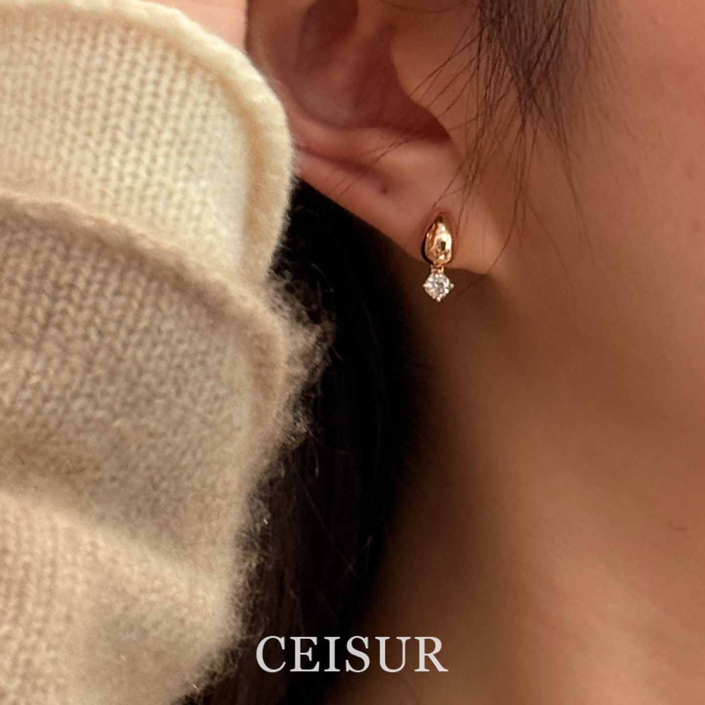 韩系金色水滴仿钻耳钉女独特气质百搭耳环小众漂亮无耳洞耳夹耳饰,淘宝优惠券,粉丝福利购,淘宝优惠卷