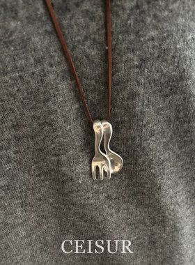 创意个性银色叉勺吊坠项链女