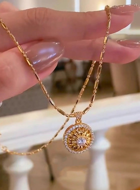 金色爆闪星芒罗盘项链女颈链