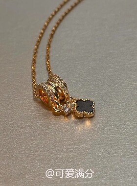 金色微镶圆环四叶草项链女配饰