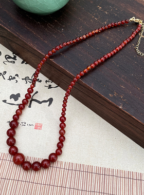 复古简约仿红玛瑙串珠项链女