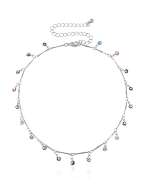 欧美饰品 潮流直管短款眼睛项链女 时尚气质彩色滴釉颈链项饰