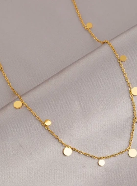 法式复古彩色串珠太阳钛钢项链女轻奢小众高级感小圆片叠戴锁骨链