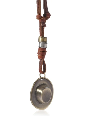 欧美简约百搭复古帽子皮革项链 冷淡风个性气质高级感ins毛衣链