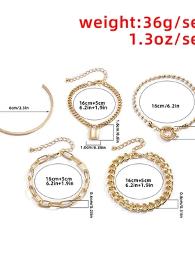 欧美饰品 朋克嘻哈风锁扣手饰女 混搭多几何圆扣套装手链合金电镀