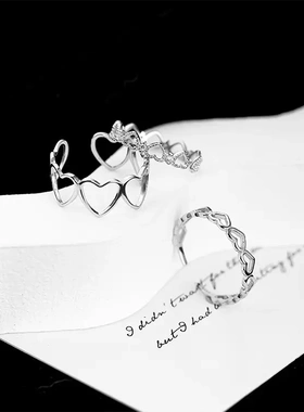 桃心ins风潮轻奢高级感小众设计925纯银锆石戒指女开口可调节指环