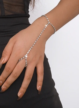 b1925简约网红时尚手饰 法式小众爪链水钻气质一体式手链戒指女式