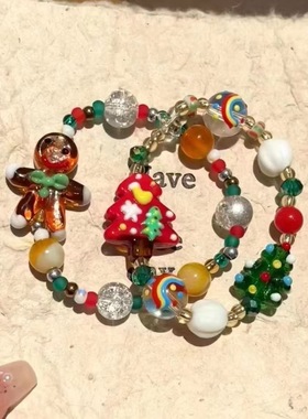 「圣诞花树」圣诞姜饼人圣诞树手链新款时尚百搭轻奢喜庆手饰饰品