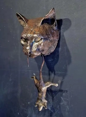 猫吃老鼠门槛摆件挂饰门扣设计特色装饰品家居户外摆件装修树脂