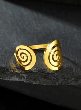 欧美热销时尚小众设计感切割不锈钢绕圈圈戒指可调节钛钢指环活口