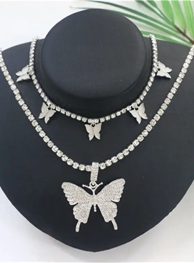 sm2265欧美nelae时尚大小合金水钻挂坠双层项链颈饰镶钻女式昆虫