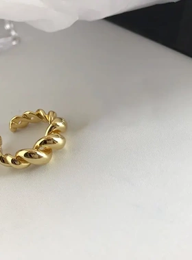 简约镂空牛角包戒指女螺旋个性s925银开口指环ins小众设计食指戒