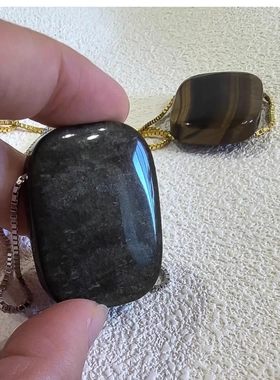 美拉德方形天然虎眼石黑曜石长项链早春小众轻奢高级感长项链女铜