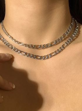 简约商务短款链条锁骨链女 个性套装几何镂空项饰 欧美饰品项链铁