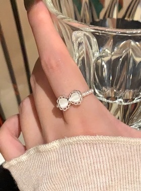 甜美蝴蝶结仿珍珠戒指女