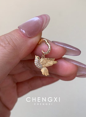 Vintage中古仿钻飞鸟项链锁骨链