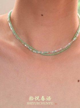 夏日薄荷曼波绿色串珠叠戴项链女