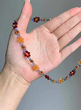 多彩花朵串珠项链女款锁骨链