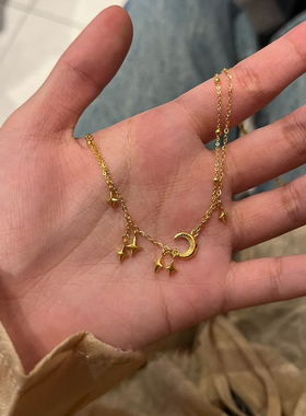 星芒金月光吊坠叠戴双层项链