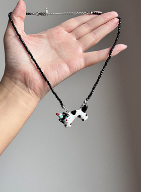 秋冬可爱神经奶牛猫陶瓷吊坠项链