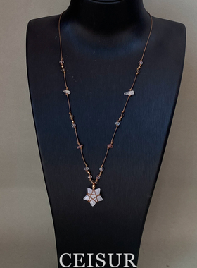 复古白色星星吊坠编绳项链配饰