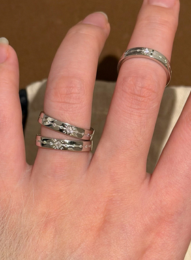 韩系银色星芒抛光亮面素圈戒指女