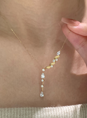 复古金色拉丝缠绕麦穗y字项链女