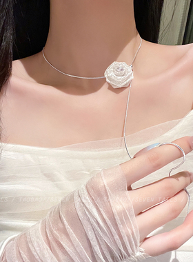 超仙网纱玫瑰花项链女配饰