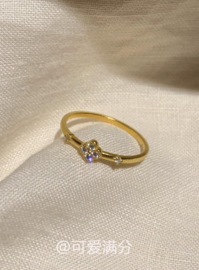 金色仿钻四叶花细戒指女小众设计